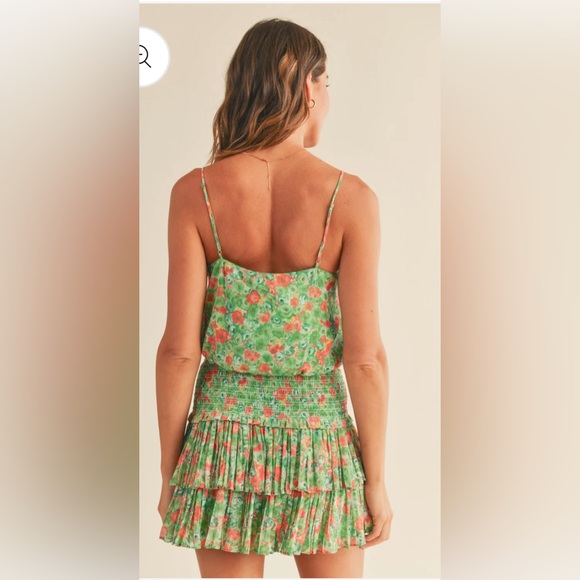 RESET by JANE•Green Rose Shanae Bubble Camisole&Tiered Ruffle Mini Skirt Set - Picture 3 of 9